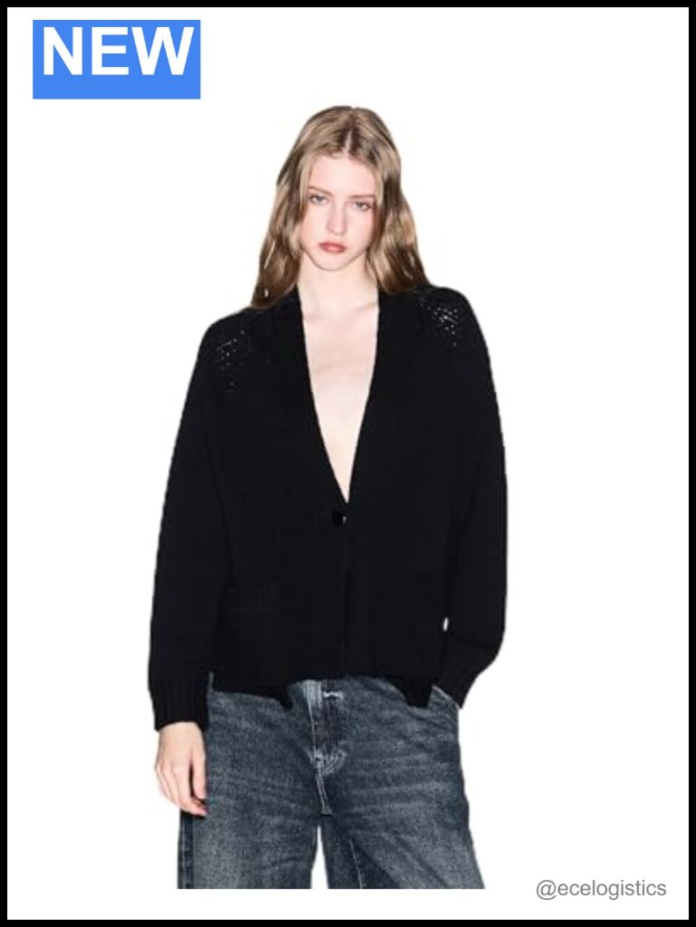 Wool Cardigan with Button Closure and Front Pockets